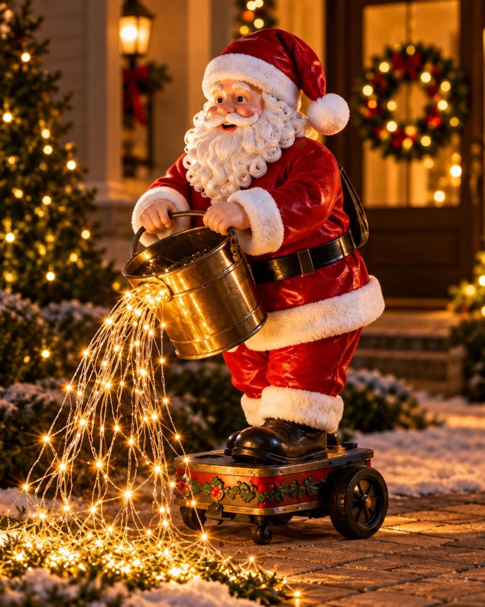 Solar-powered Santa lighting up the front door