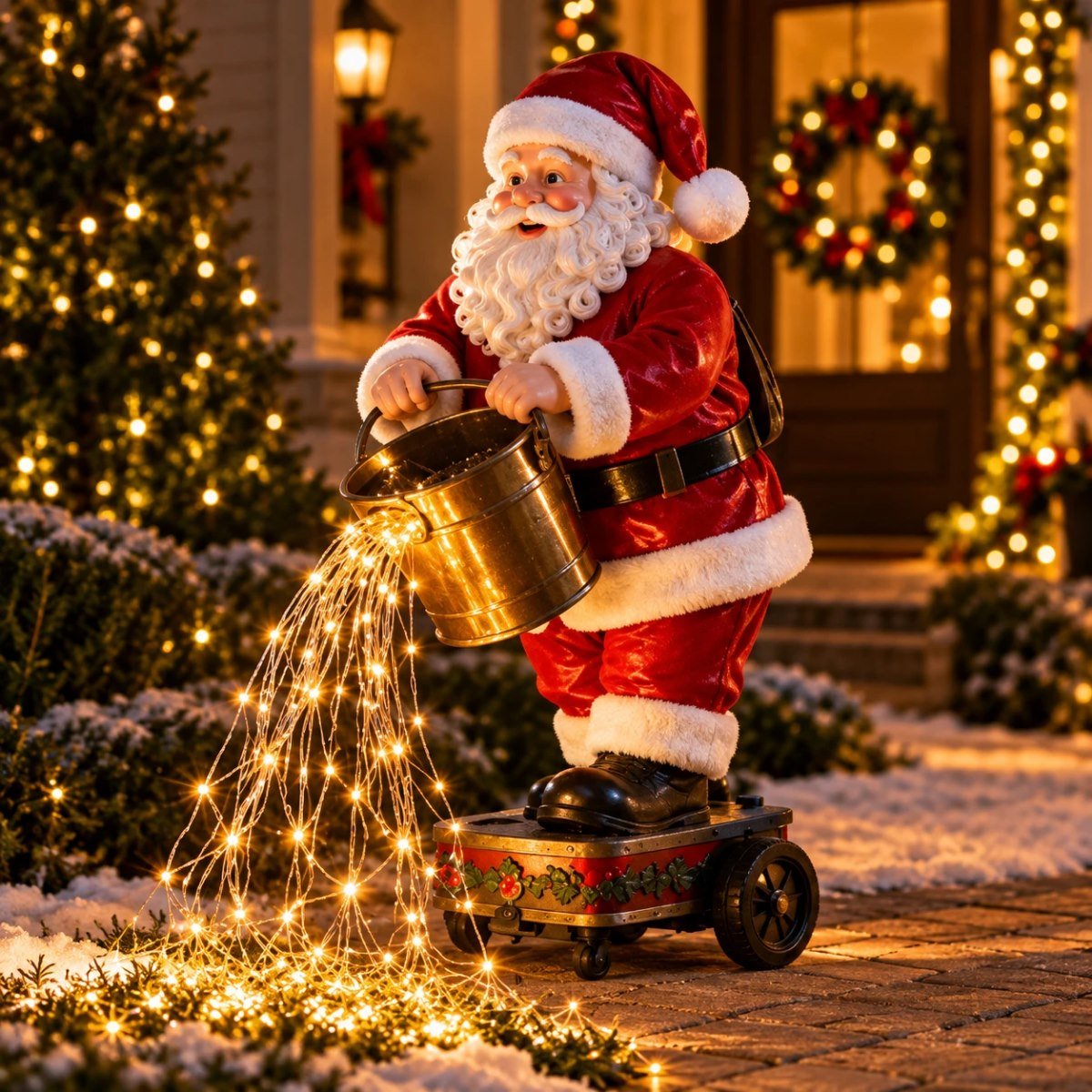 Solar-powered Santa Claus with LED waterfall lights